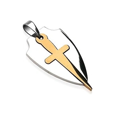 Šperky eshop Přívěsek z chirurgické oceli ve dvou barvách štít a meč G14.9