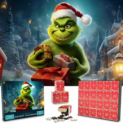 VAWcornic Adventný kalendár puzzle Grinch – 1008 dielikov v 24 darčekových krabičkách