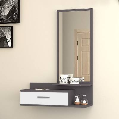 TopMebel Меламинови мебели за вход Joy - тоалетна маса с огледало в сив - бял 80x35x116см