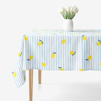 Goldea hranatý ubrus 100% bavlněné plátno svěží citrony s proužky 100x140 cm
