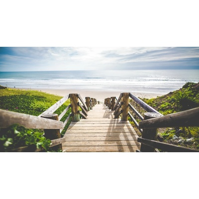 Bondecor Obraz "Dřevěné schodiště k moři" - tisk na plátno, 150x80cm