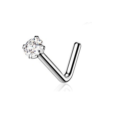 Šperky4U zahnutý piercing do nosu titan čirý kamínek TIT1038-C