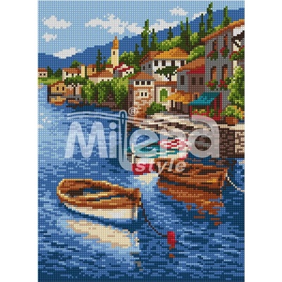 Milena Style Лодки на кея - Печатана Aida 14 ct с конци Ariadna