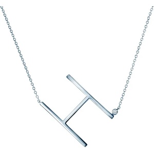 SAVICKI Сребърно колие с буква h, бял сапфир 0.05К, 45 см
