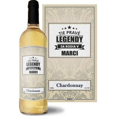 Sablio Tie pravé legendy sa rodia v marci Chardonnay biele suché víno 12 % 0,75 l (čistá fľaša)