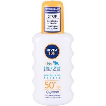 Nivea Sun Kids Protect & Sensitive Sun Spray SPF50+ voděodolný sprej na opalování pro citlivou dětskou pokožku 200 ml