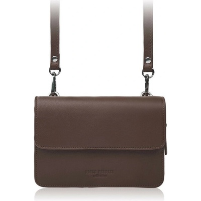 Tmavo hnedá dámska kožená crossbody kabelka 2 v 1 Cornelia