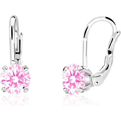 Duppi Dievčenské náušnice okrúhle DU 31303 z bieleho zlata s kamienkami ružovými zapínanie klapka