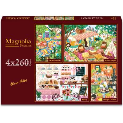 Magnolia - Puzzle 4x260 Olivia Gibbs: Garden Mosaic - Boho Camper - Bakery - Orange Kitchen - 260 piese