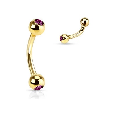 Šperky4U Pozlacený piercing do obočí tmavě fialové kamínky OB01088-A