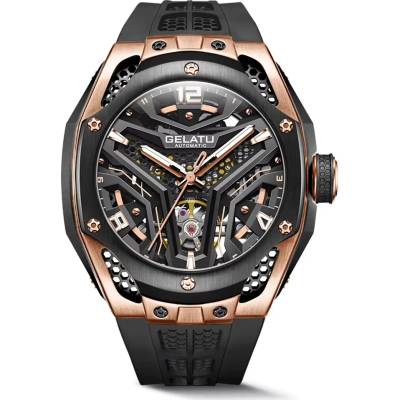 GELATU Мъжки часовник GELATU Luxury Sport, Автоматичен, Силиконова каишка, Розово злато (GELATU-6007-ROSEGOLD)