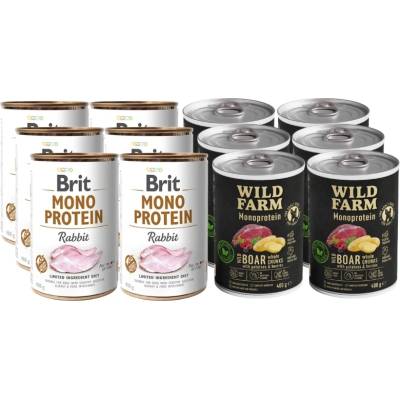 Brit MONO PROTEIN ЗАЕЦ + WILD FARM Монопротеин Див прасец 12x400г