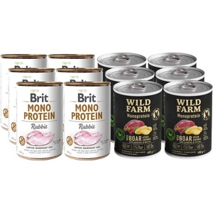Brit MONO PROTEIN ЗАЕЦ + WILD FARM Монопротеин Див прасец 12x400г