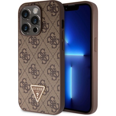 Pouzdro Guess PU 4G Strass Triangle Metal Logo iPhone 15 Pro hnědé
