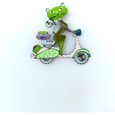Phoenix brož Kočka na skútru zelená 1427111732