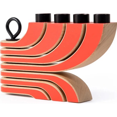 Dřevěný svícen Nordic Light varianta: 4 ramena, červený