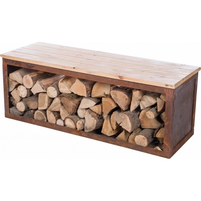 RedFire BENCH TYR stylový ocelový dřevník 120 cm lavice s úložným prostorem 88514