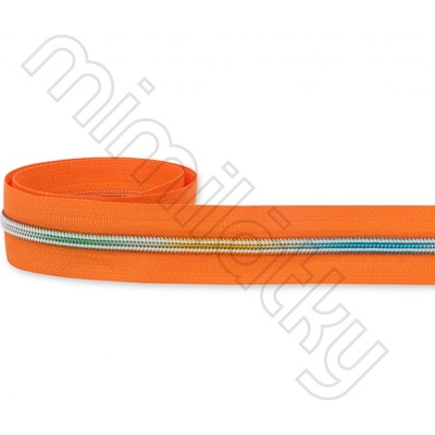 Zip spirálový 5mm metráž oranžová/duhová