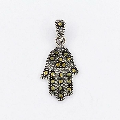 Zlato-Minerály Stříbrný přívěsek markazit ruka Fatimy - hamsa SP05847sd