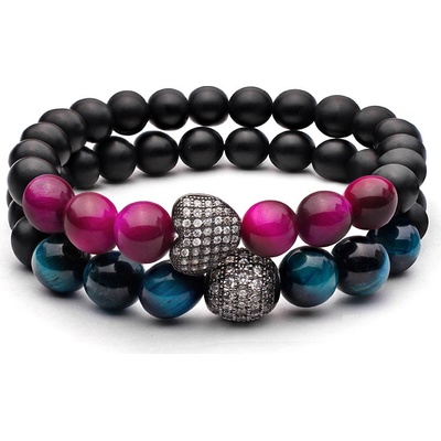 BudNej náramky pre páry HARMÓNIA LÁSKY z tigrieho oka a onyxu MN3042