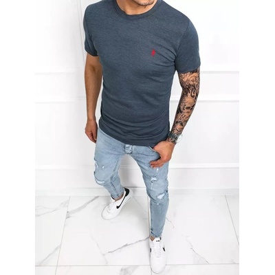 Tmavě tričko s výšivkou na hrudi modré