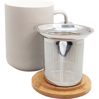 Nerthus (Испания) Керамична чаша за чай Nerthus със стоманен филтър и бамбуков капак (375 мл) - сива (VB FIH 1568)