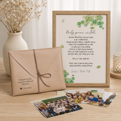Set psaníčka na fotografie z ECO kůže + plakát panu učiteli