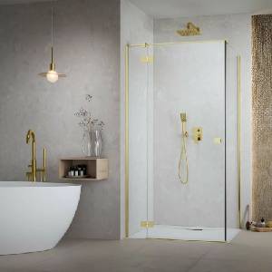 Radaway Правоъгълна душ кабина с люлееща се врата Radaway Essenza KDJ 100x80 см златисто-прозрачна лява (1385040-09-01L+1384051-01-01)