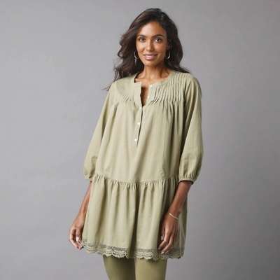 Tunika s macramé a 3 4 rukávmi bronzová