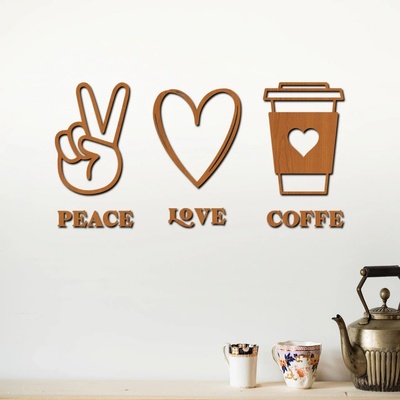 dřevo života Dřevěná dekorace na zeď Peace, love, coffee Rozměry (cm): 80x40, Zvolte barvu dekoru: Třešeň