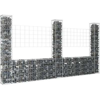 vidaXL Gabionový koš ve tvaru U se 3 sloupky železo 260 x 20 x 150 cm