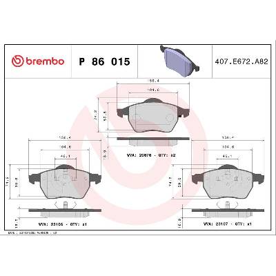 Sada brzdových destiček BREMBO P86015