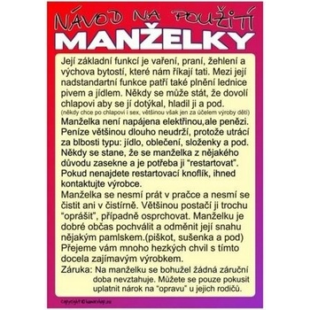 Certifikát Návod na použitie manželky
