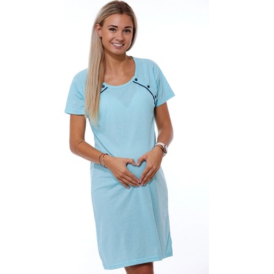 Puntíkatá kojící i těhotenská noční košilka dvojpropínací na knoflíky 1C3558 modrá – Zbozi.Blesk.cz