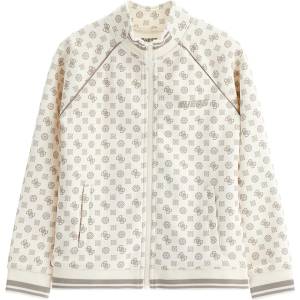 GUESS Суичър с цип за момиче в цвят шампанско покрит с надписи Guess