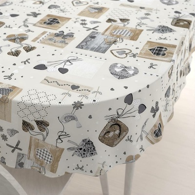Biante oválný ubrus Porto PRT-014 Hnědo-šedá srdíčka na krémovém 80x120 cm