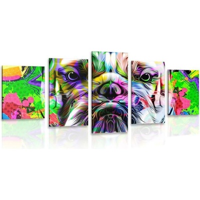 5-dílný obraz pop-art buldoček - 150x75