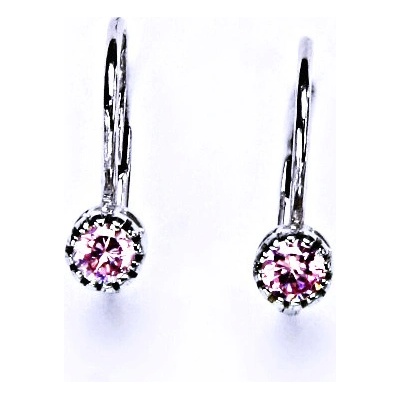 Čištín Stříbrné náušnice , pink zirkon - VE 141