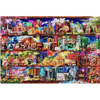 Wooden City Дървен пъзел Wooden City, 505 части - World Travel Bookshelf (NB 505-0132-L)