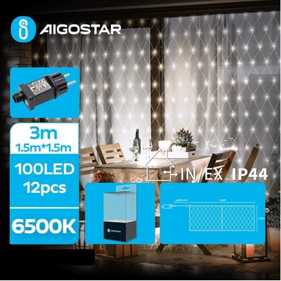 Aigostar- LED Vonkajšia vianočná reťaz 100xLED 8 funkcií 4,5x1,5m IP44 studená biela AI0499