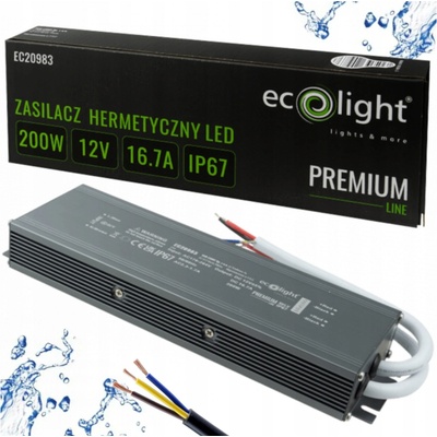 ECO LIGHT Hermetický LED zdroj 12V 200W IP67 voděodolný EC20983