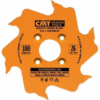 Lamelovací kotouč CMT pro lamelové spoje - D100x3,96 d22 Z6 HW střídavý zub