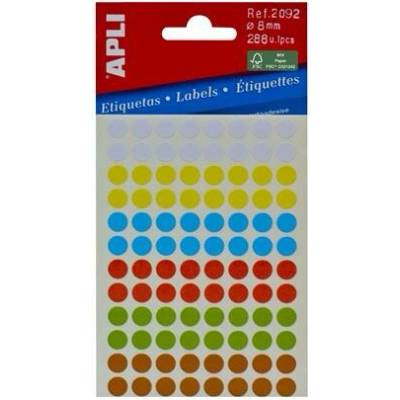 Štítok, 8 mm, kruhový, na ručné vyplnenie, farebný, APLI, rôzne farby, 288 štítkov/balenie 02092