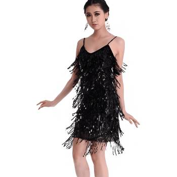 Блестяща рокля с ресни и пайети в стил от 1920-те години, черна