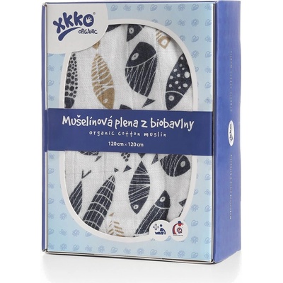 Xkko organic Kikko Biobavlněná plena Organic 120 x 120 Summer Meadow Blue Gold Fish