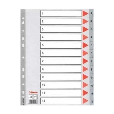 ESSELTE Rejstříky, šedá, A4, plast, 1-12, ESSELTE 400436