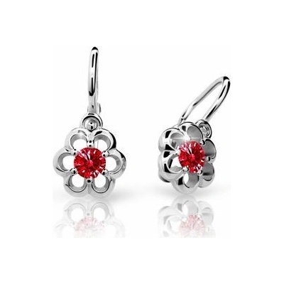 Danfil dětské náušnice kytičky C1947 z bílého zlata s kamínkem Ruby Dark zapínání brizura