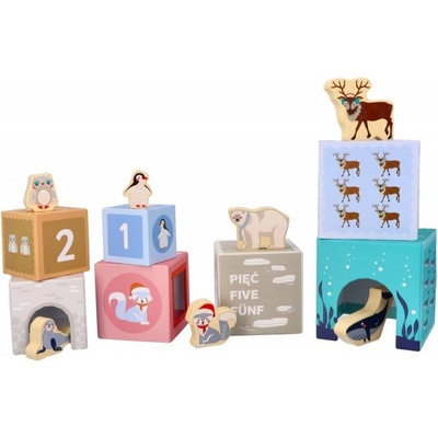Adam Toys Skládací pyramida s dřevěnými zvířatky, Antarktida