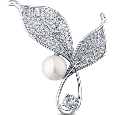 JwL Luxury Pearls žiarivá perlová brošňa s kryštálmi Lístky 2v1 JL0818