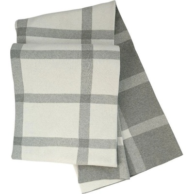 SCANquilt pletený pléd design káro šedosmetanová střední 130x200